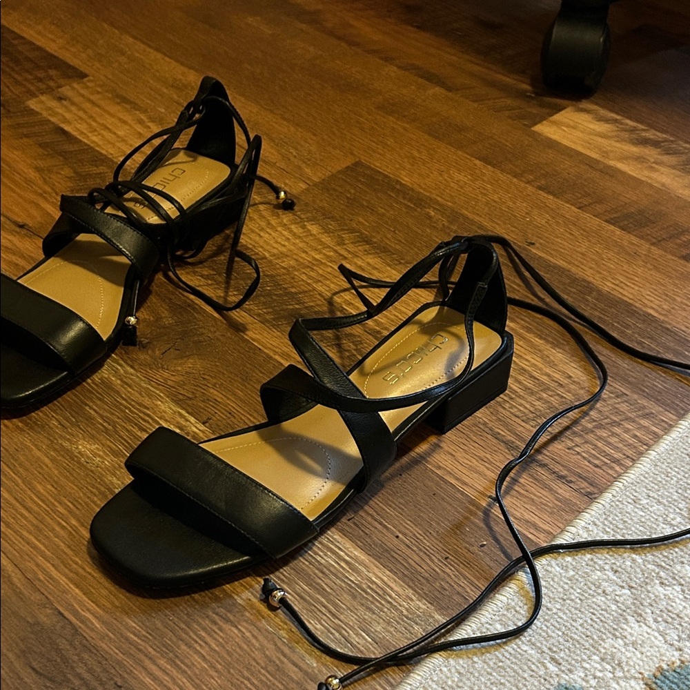 Chico's Black Strappy Lace-Up Block Heel Sandals